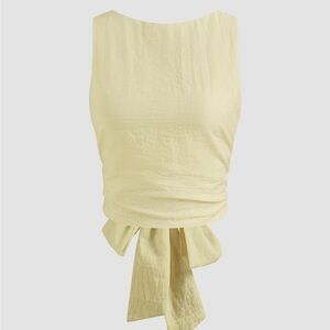 LINEN-BLEND BOAT NECK SOLID KNOTTED BACKLESS TANK TOP